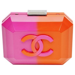 Chanel Runway Minaudière Ombre Rose & Orange Hard Shell Handbag Clutch (pochette)