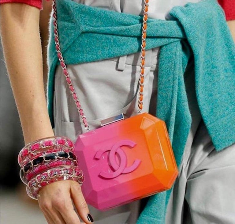 Chanel Runway Minaudière Ombre Pink and Orange Hard Shell Handbag at