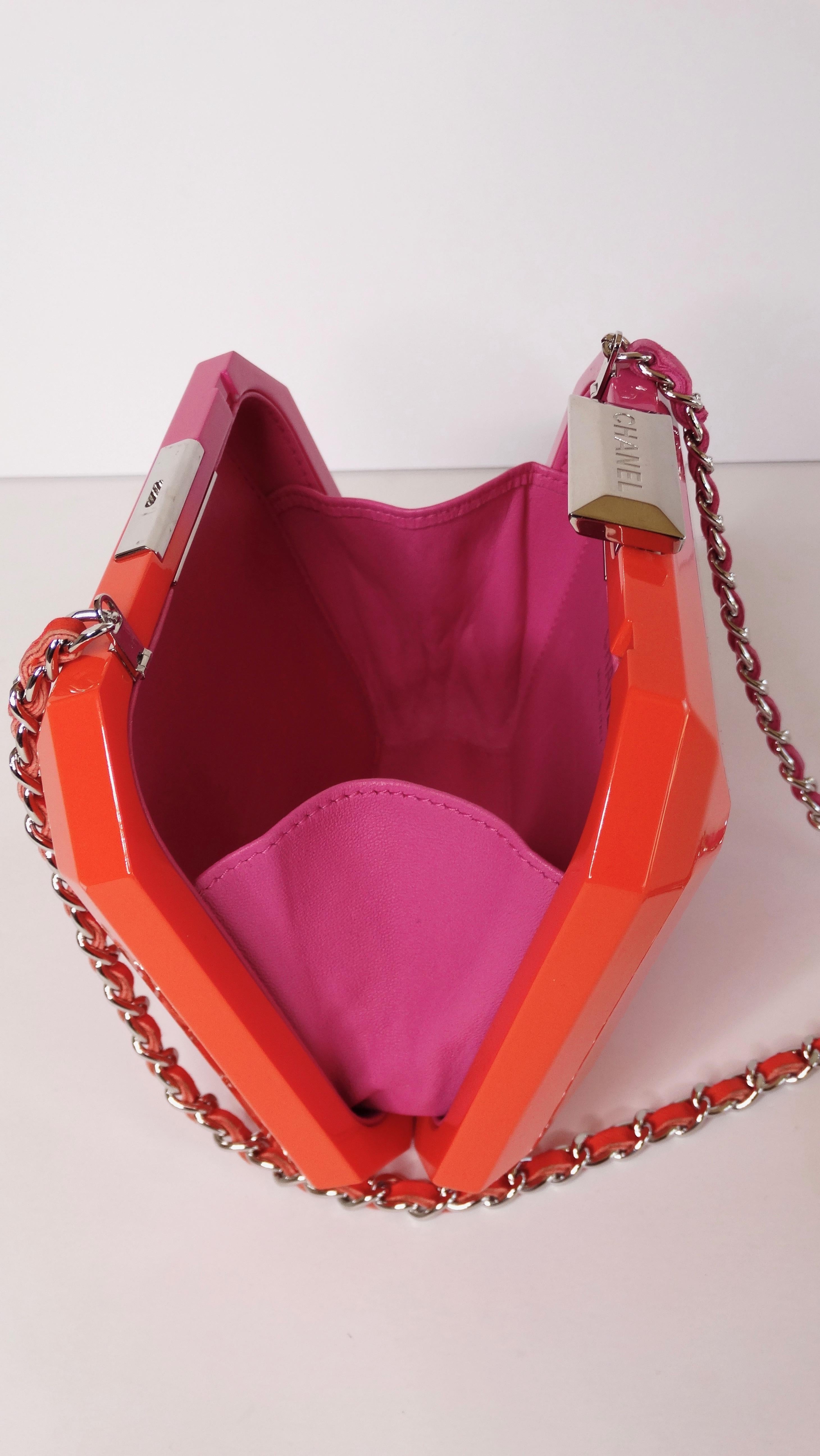 Chanel Runway Minaudière Ombre Pink & Orange Hard Shell Handbag 4