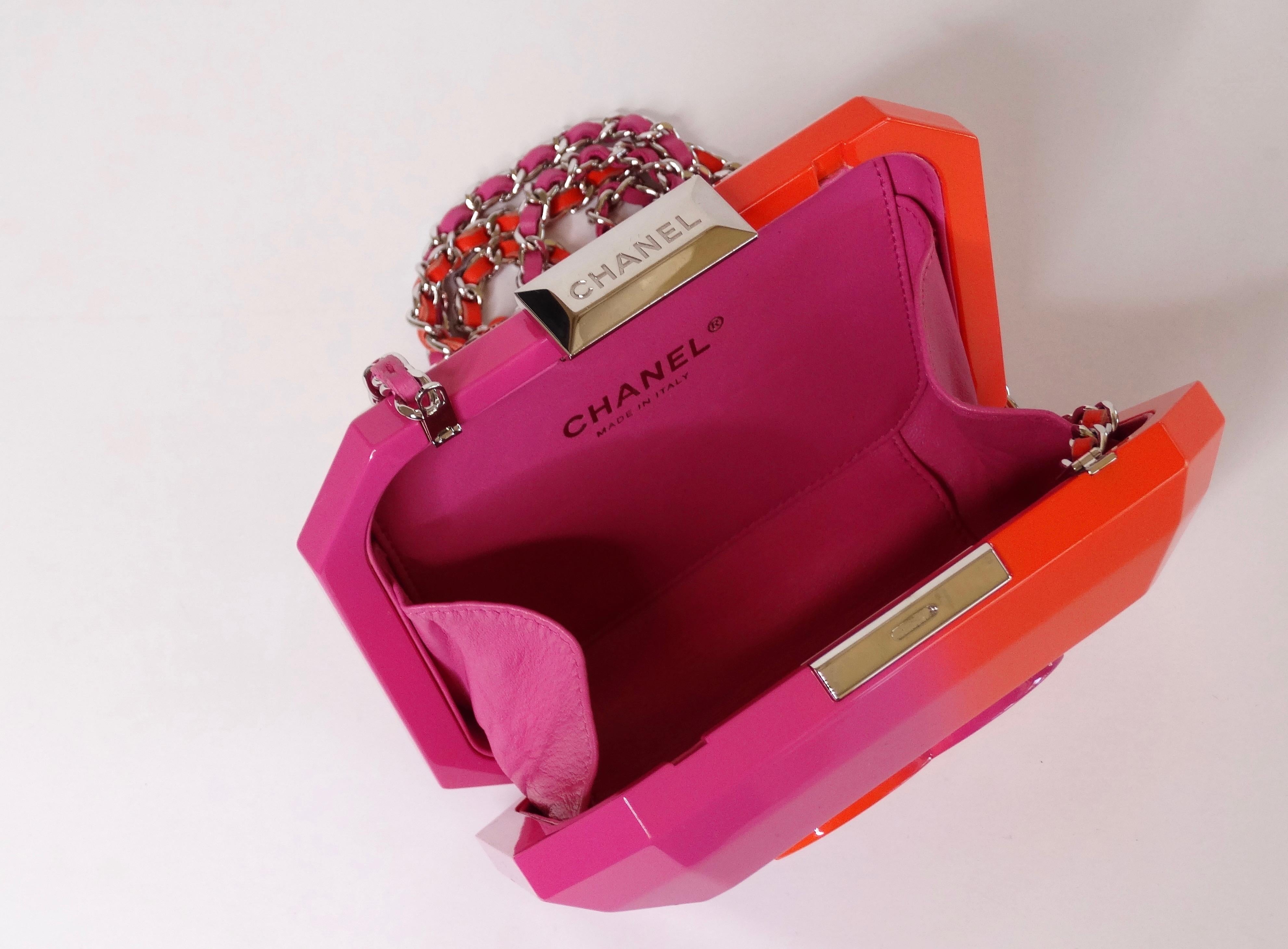 Chanel Runway Minaudière Ombre Pink & Orange Hard Shell Handbag 7