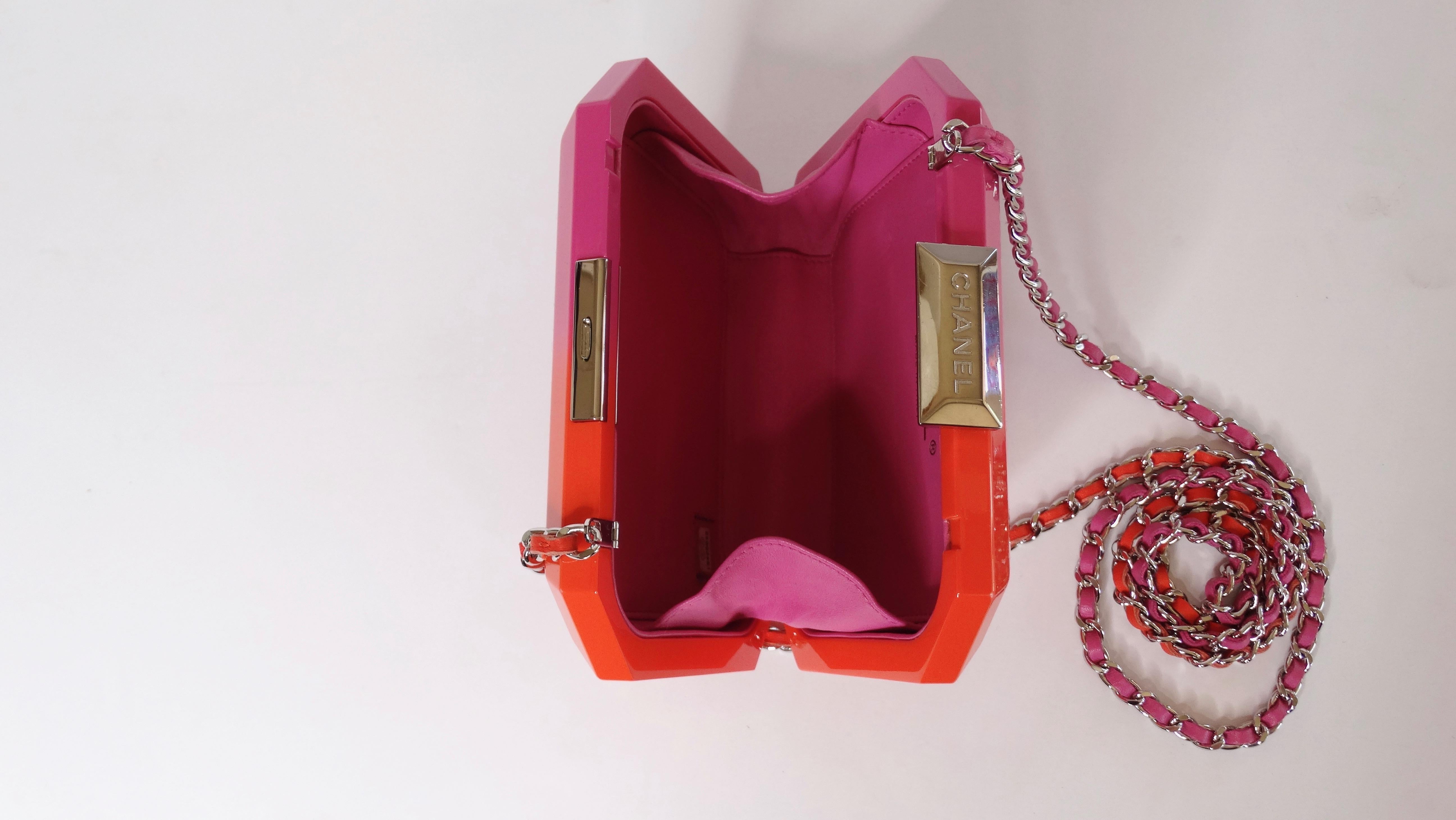 Chanel Runway Minaudière Ombre Pink & Orange Hard Shell Handbag 8