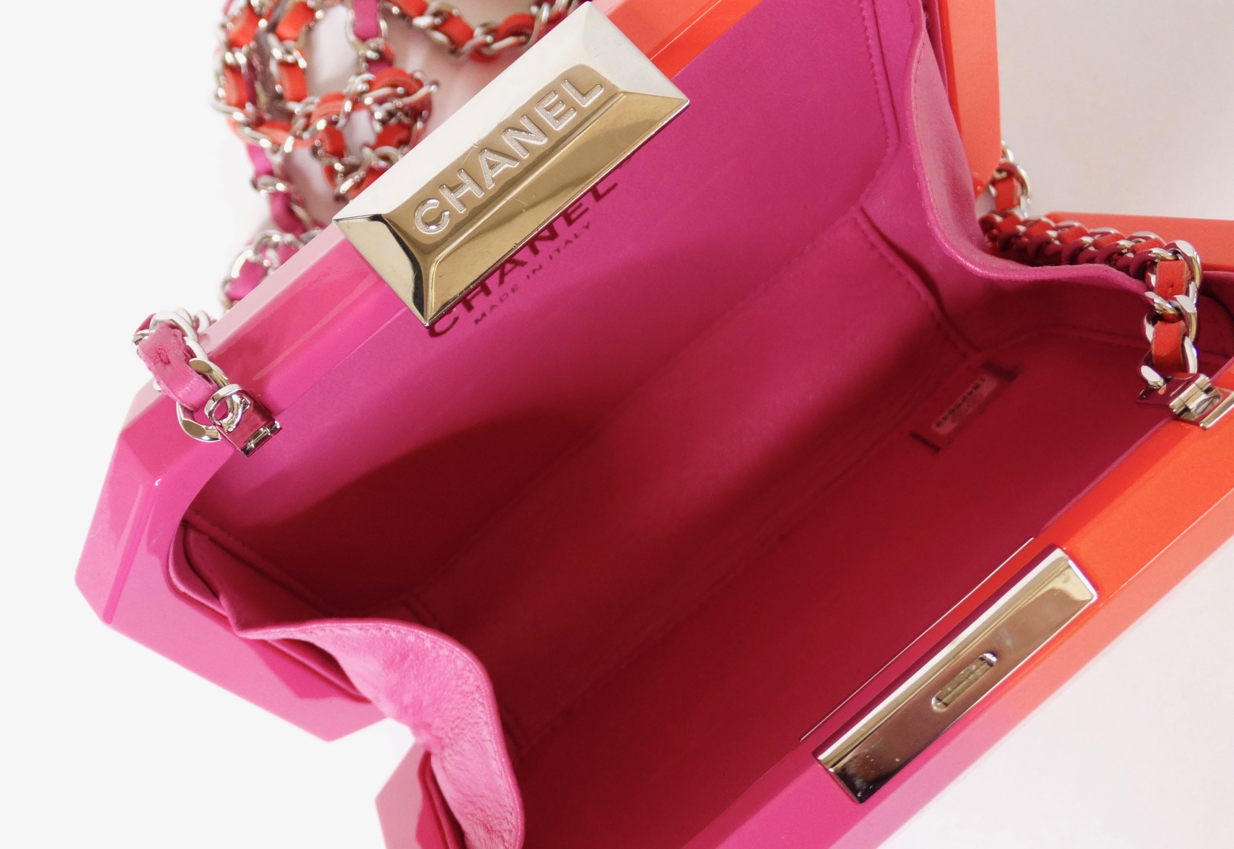 Chanel Runway Minaudière Ombre Pink & Orange Hard Shell Handbag 9