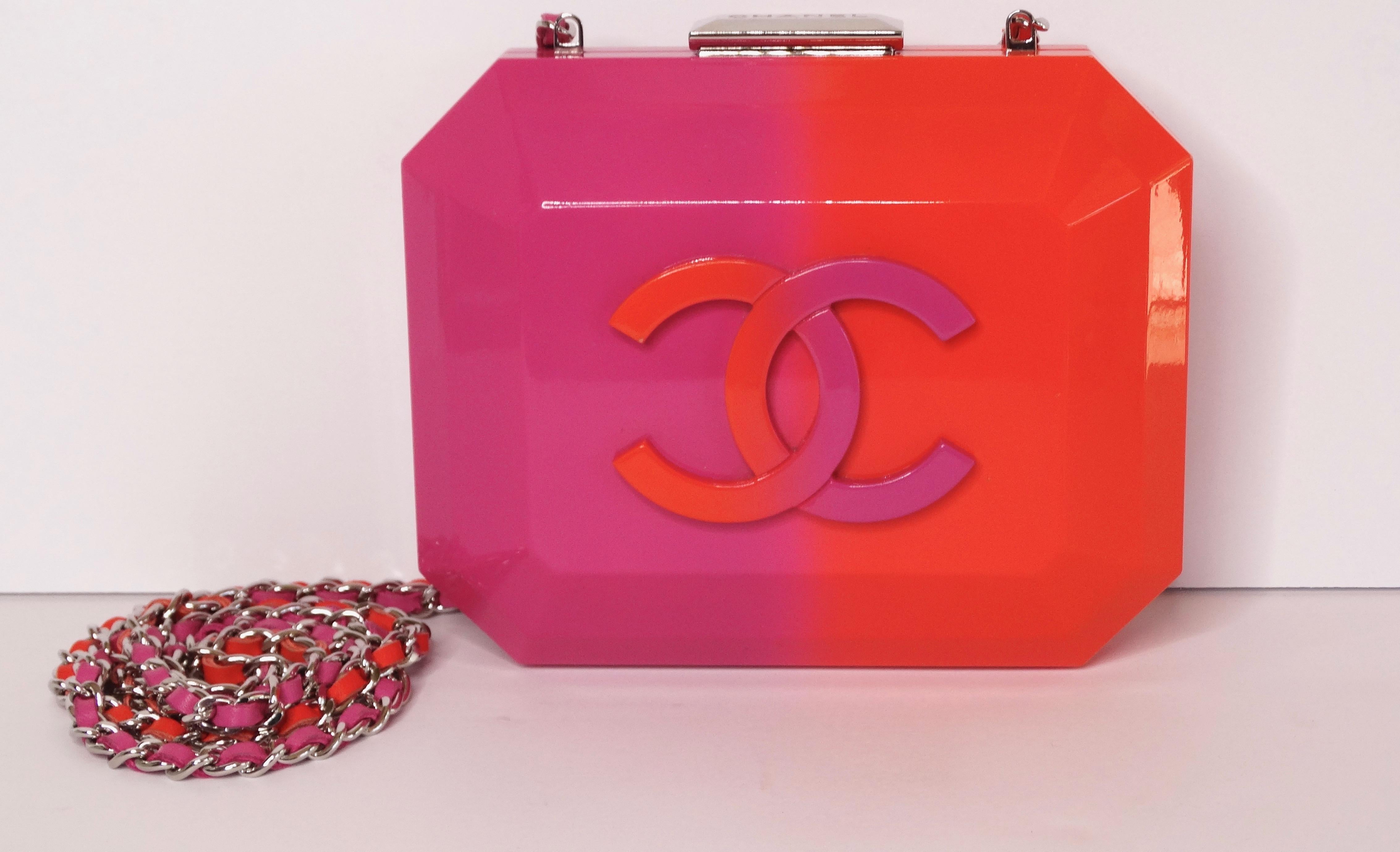 Chanel Runway Minaudière Ombre Pink & Orange Hard Shell Handbag In Good Condition In Scottsdale, AZ