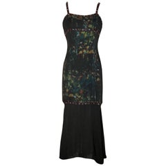 Chanel Runway Multicolor Velvet Chiffon Beaded Evening Dress, 1990s