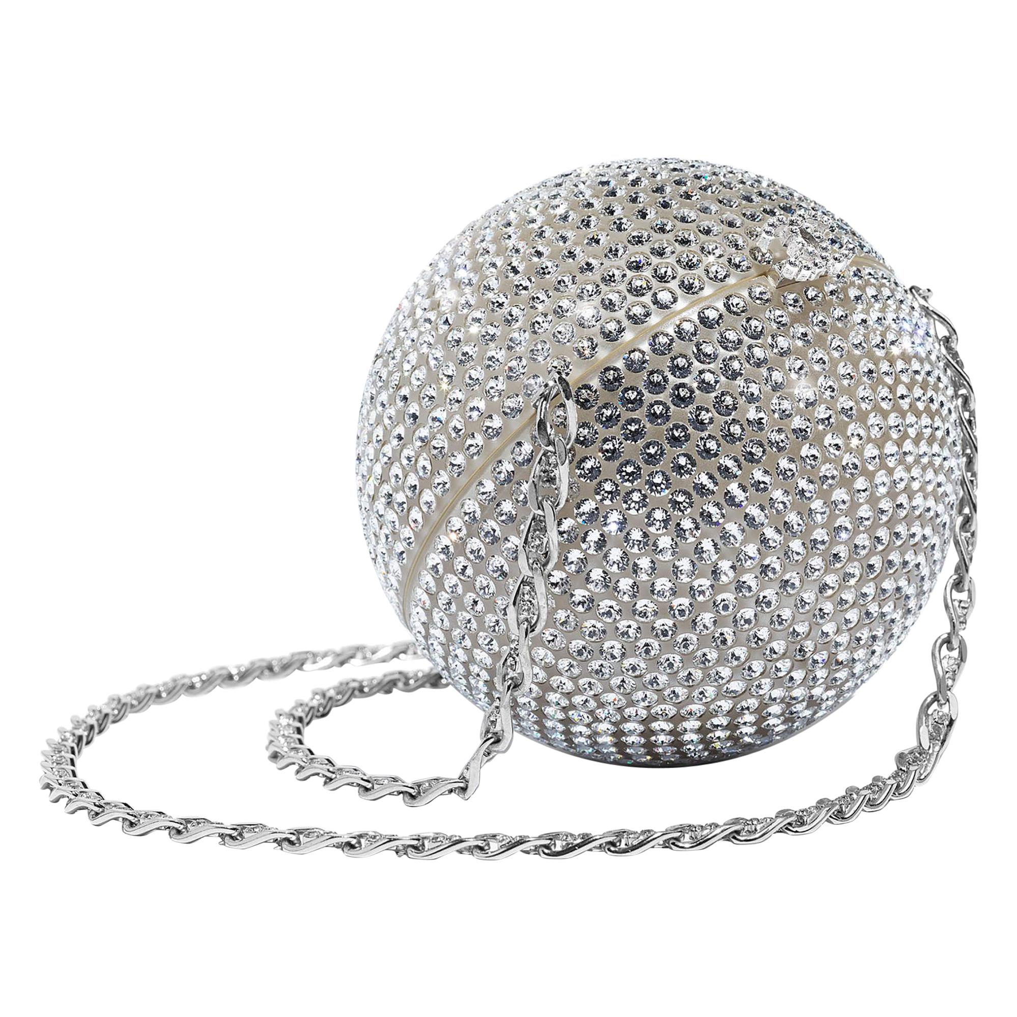 Chanel Runway Off White Round Evening Clutch Crystal Ball Shoulder Flap Bag