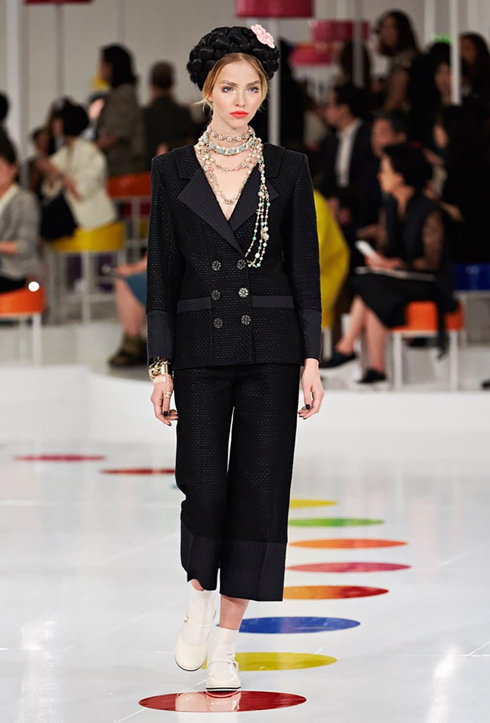 Chanel little black jacket  with belt   from Paris / SEOUL Cruise Collection. Look # 52 from Catwalk.
Size mark 34 fr. Condition is pristine.
- made of black tweed
- CC logo buttons