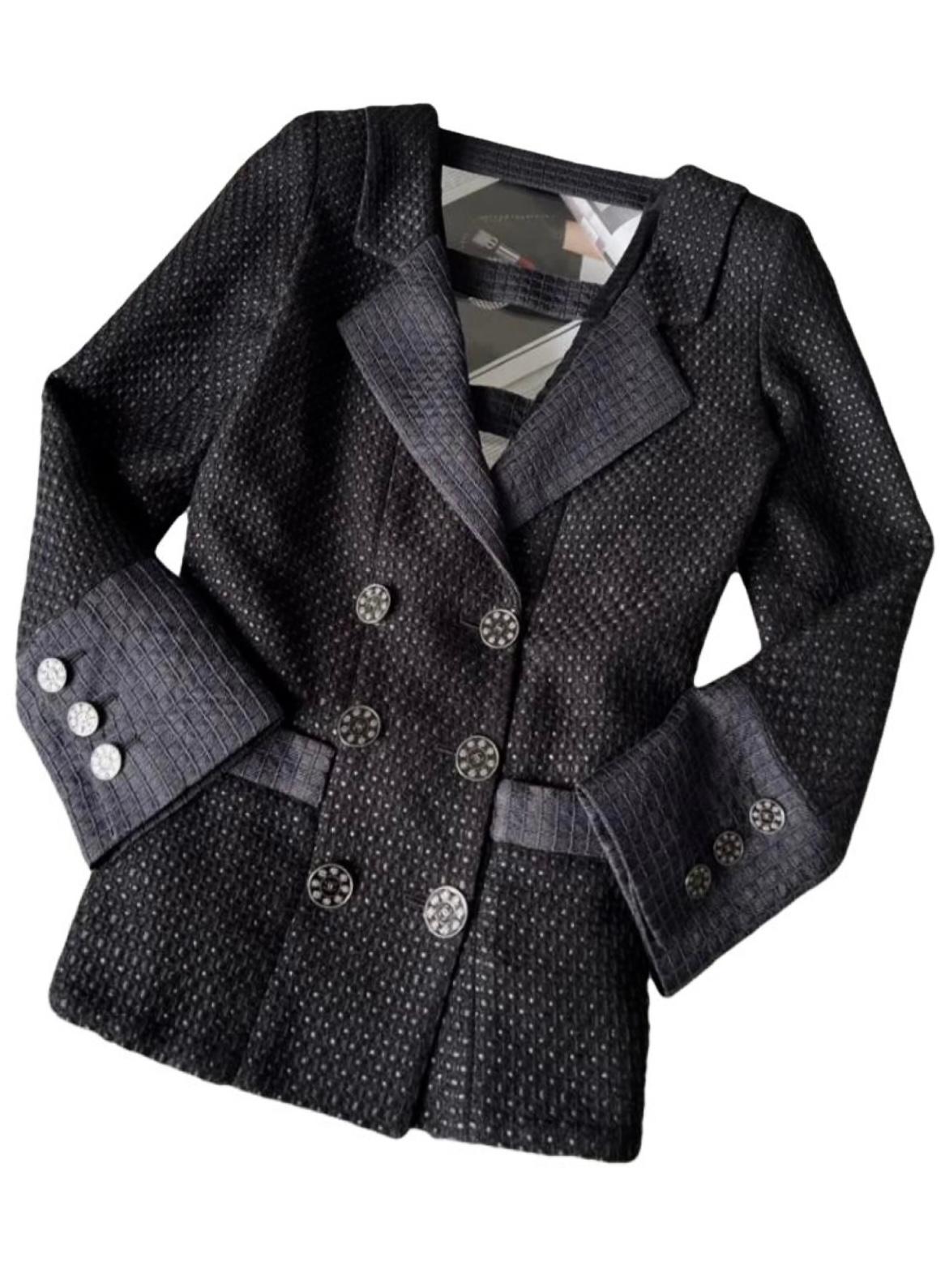 Women's or Men's Chanel Runway Paris / Seoul Black Tweed Jacket