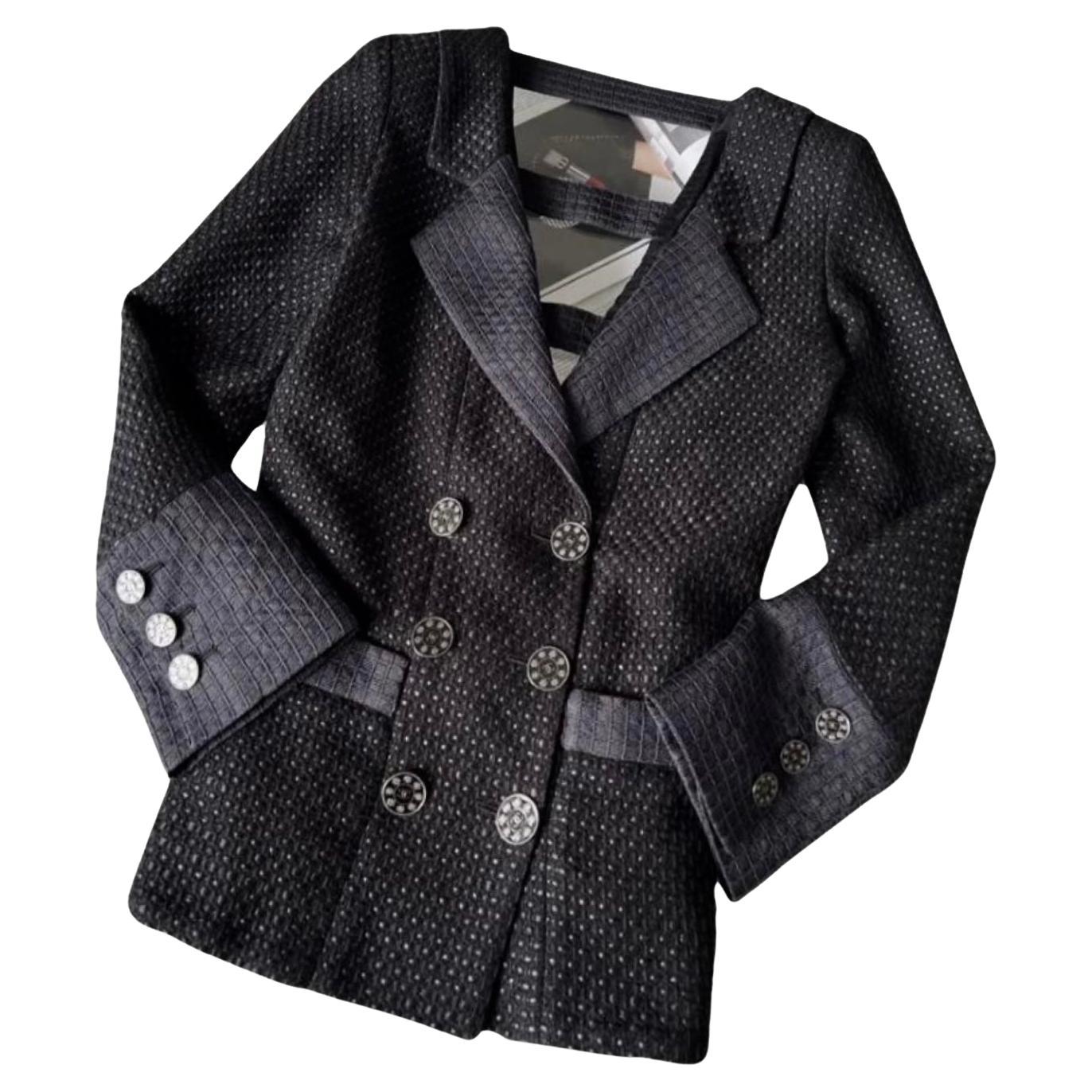 Chanel Runway Paris / Seoul Black Tweed Jacket For Sale