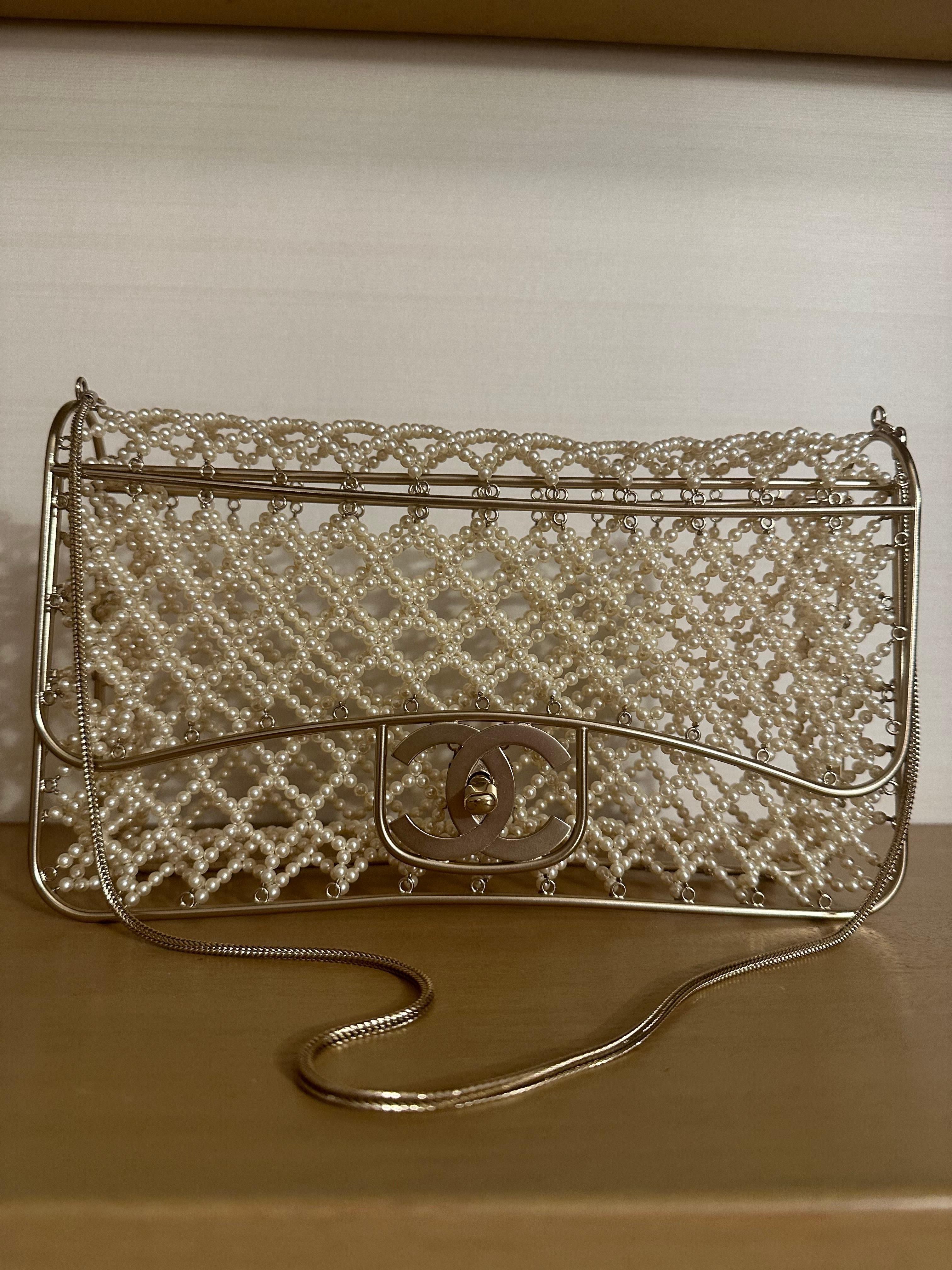 Chanel Runway Pearl Caged Flap Bag In Excellent Condition In Honolulu, HI