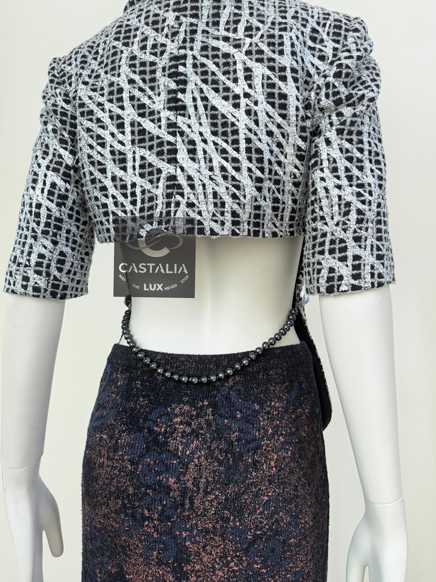 Chanel Runway Pearl Chain Belt Black Tweed Jacket 36 FR For Sale 7