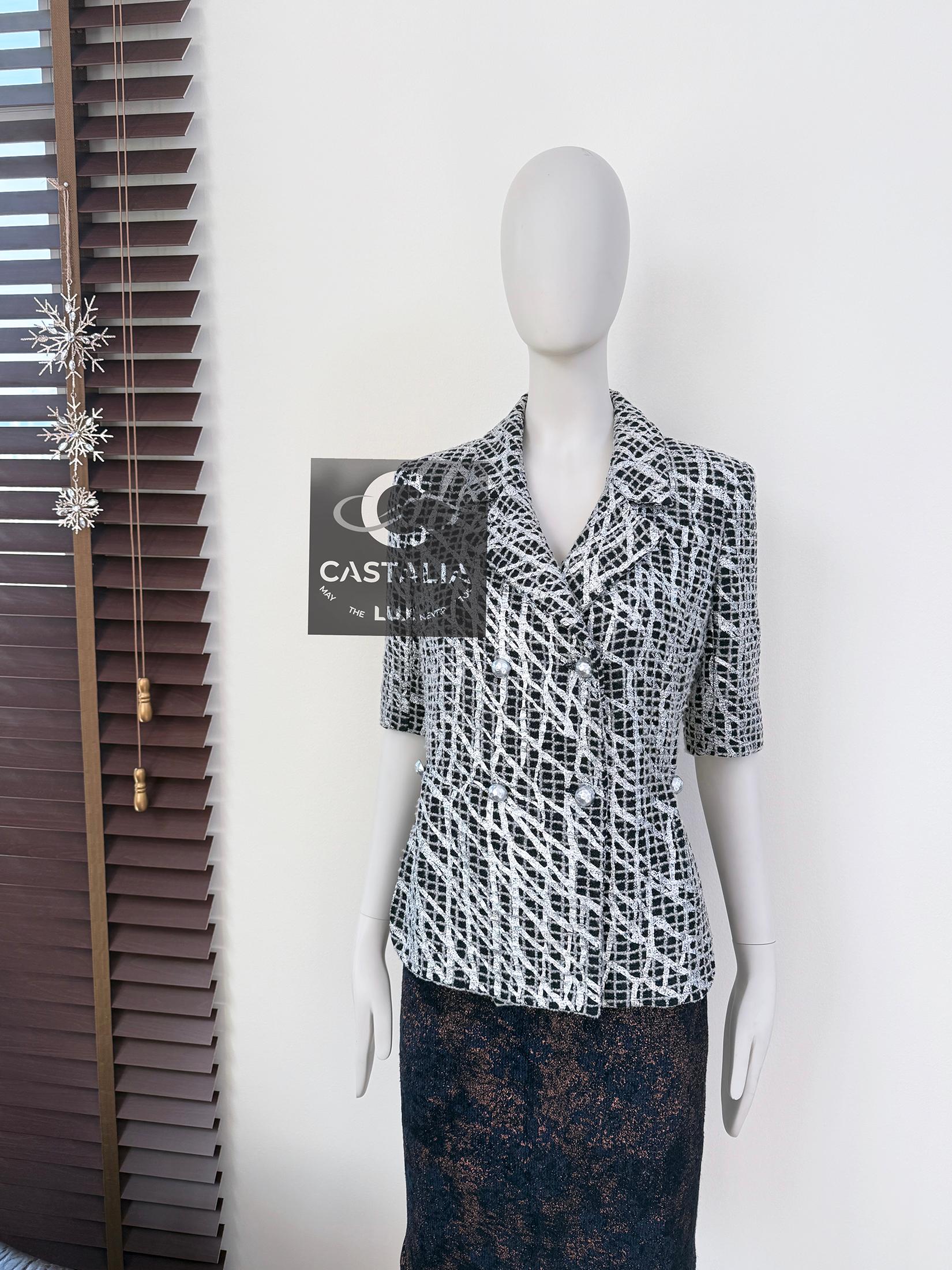 Chanel Runway Pearl Chain Belt Black Tweed Jacket 36 FR For Sale 10