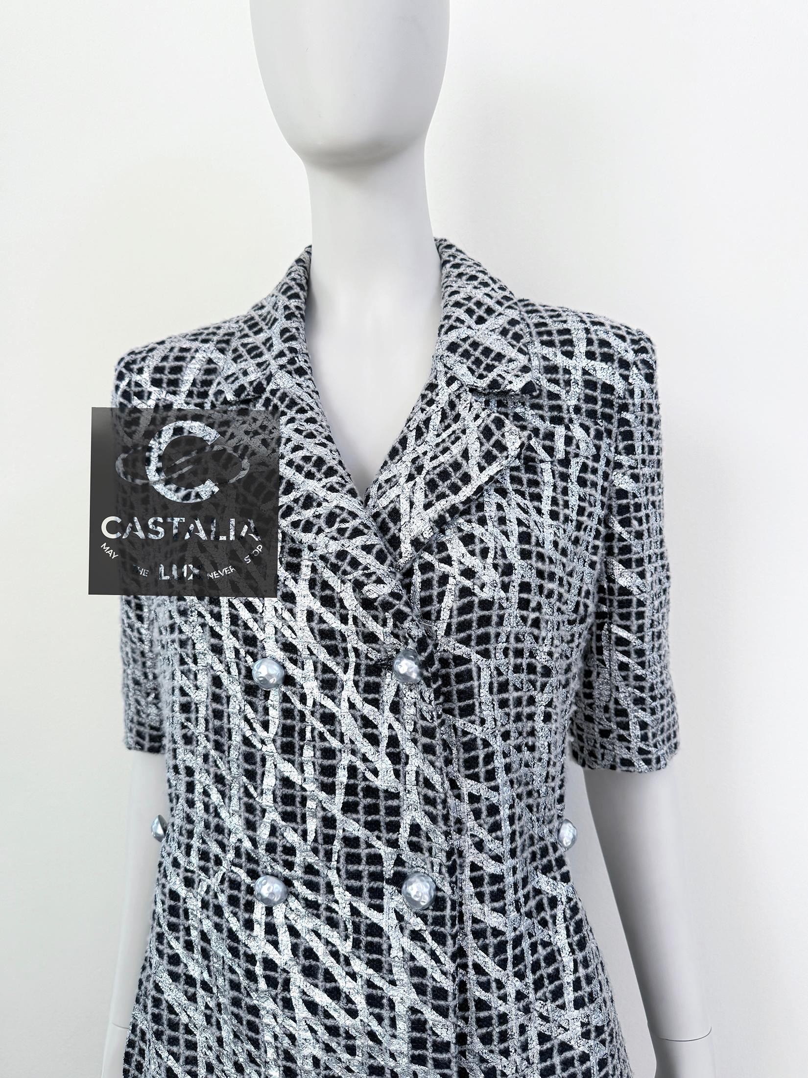 Chanel Runway Pearl Chain Belt Black Tweed Jacket 36 FR For Sale 11
