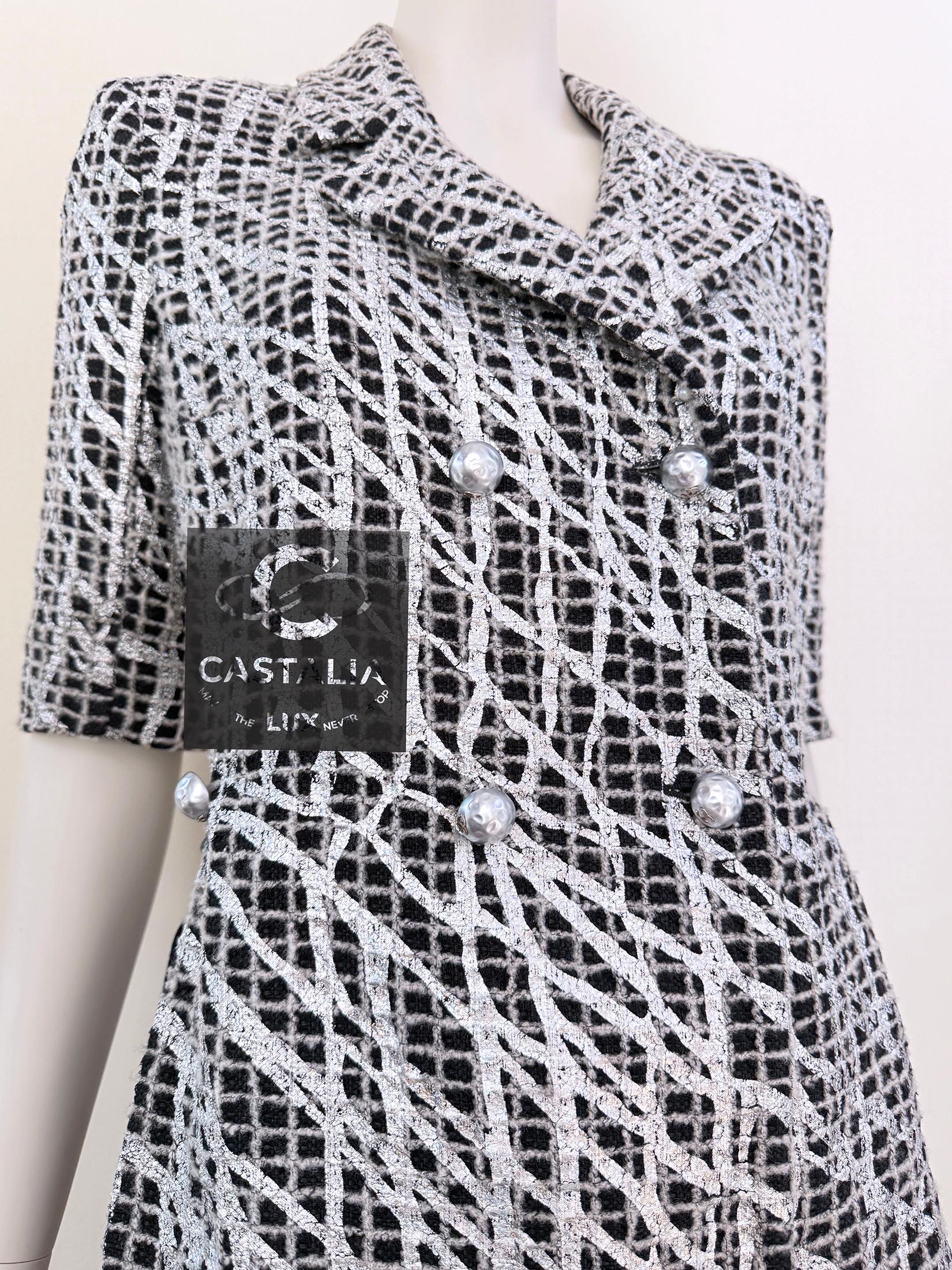 Chanel Runway Pearl Chain Belt Black Tweed Jacket 36 FR For Sale 12