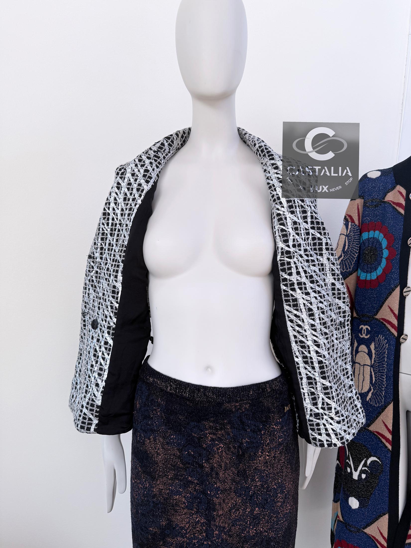 Chanel Runway Pearl Chain Belt Black Tweed Jacket 36 FR For Sale 13