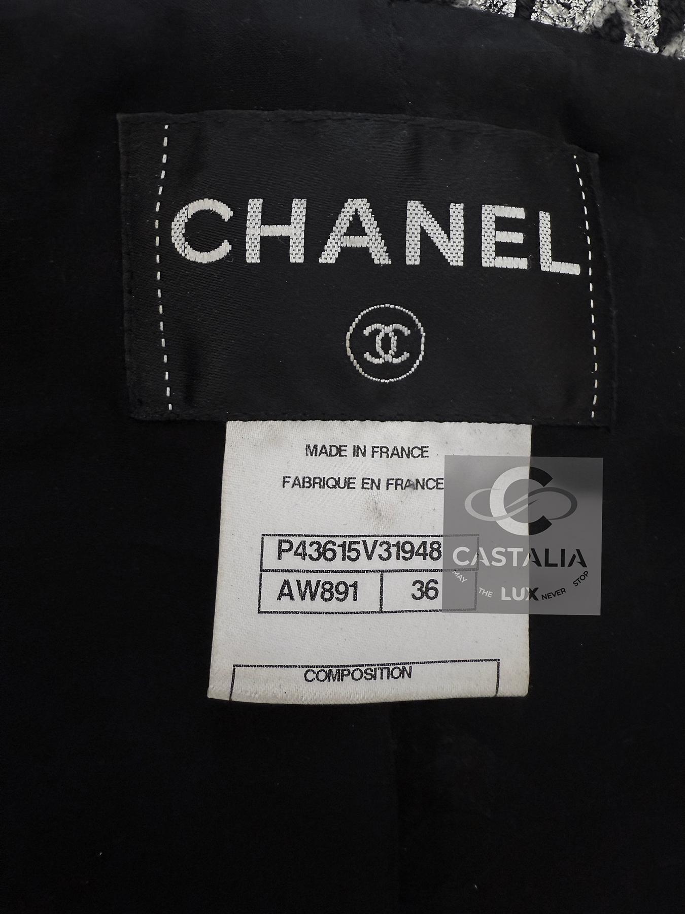Chanel Runway Pearl Chain Belt Black Tweed Jacket 36 FR For Sale 14