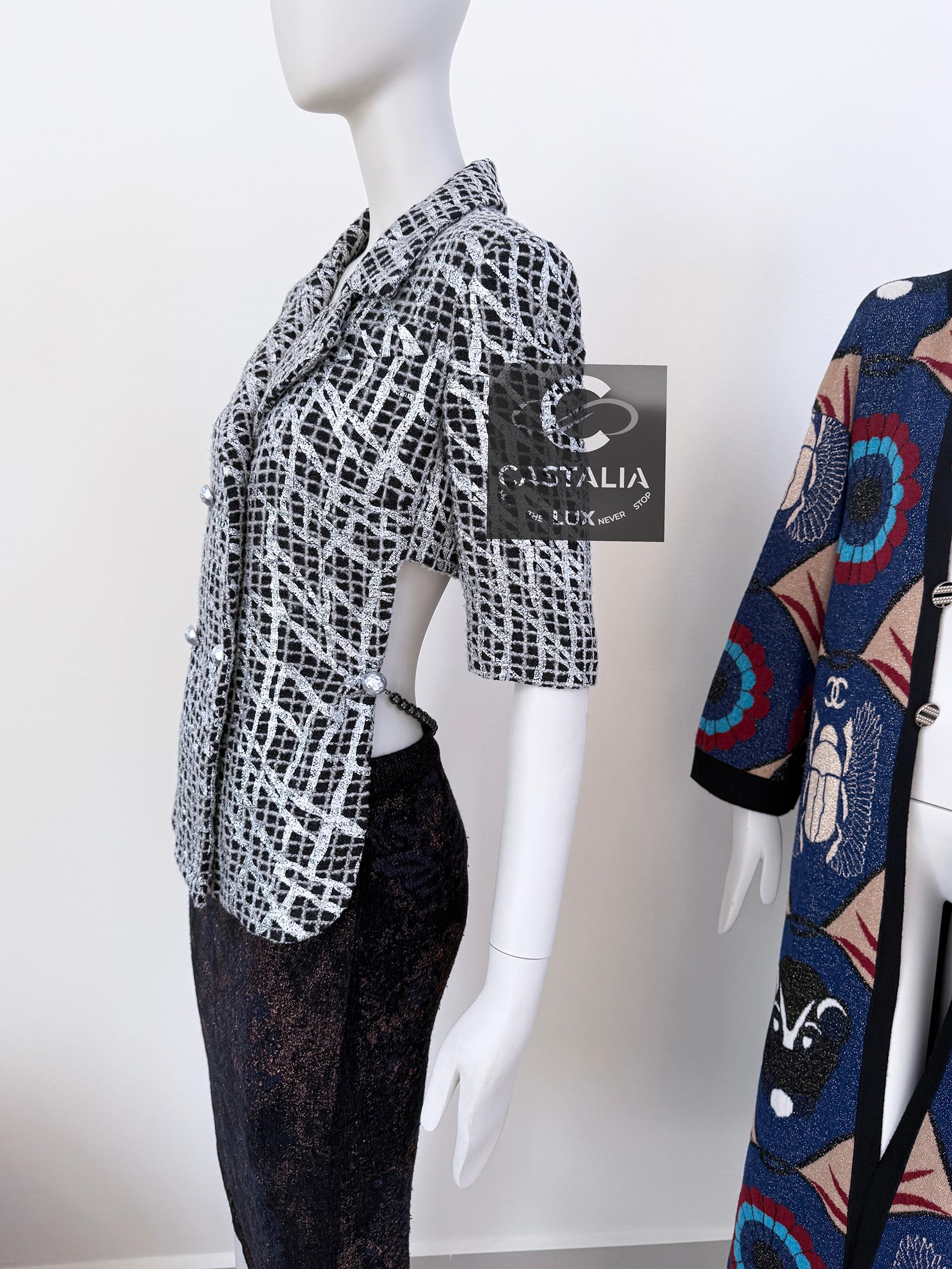 Chanel Runway Pearl Chain Belt Black Tweed Jacket 36 FR For Sale 5
