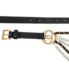 Chanel Runway Pearl, Gold, and Black Leather Cascade Chain Belt