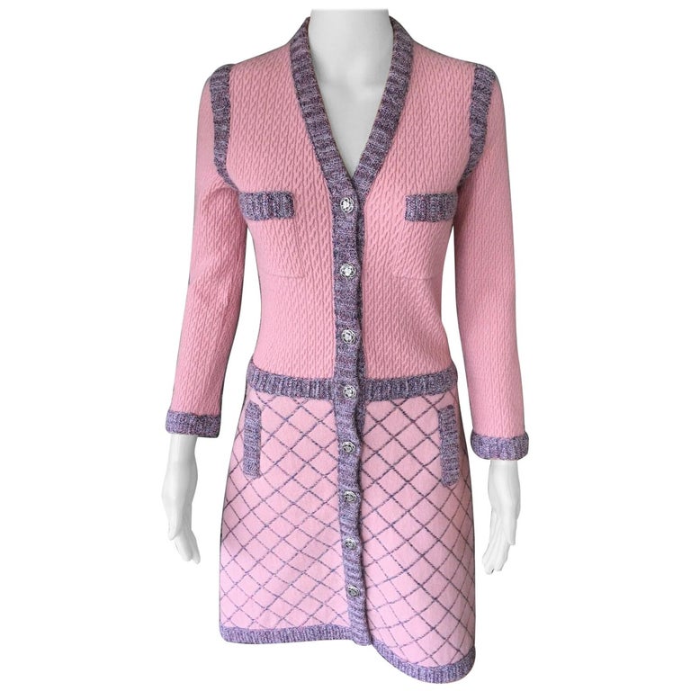 Chanel Runway Pink Cashmere Camellia Buttons Pink Dress at 1stDibs ...
