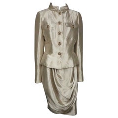 Chanel Runway Pre-Fall 2012 Gold Silk Lame Skirt Suit with Gripoix - Size 40