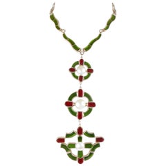 Chanel Runway Red and Green Gripoix and Pearl Necklace