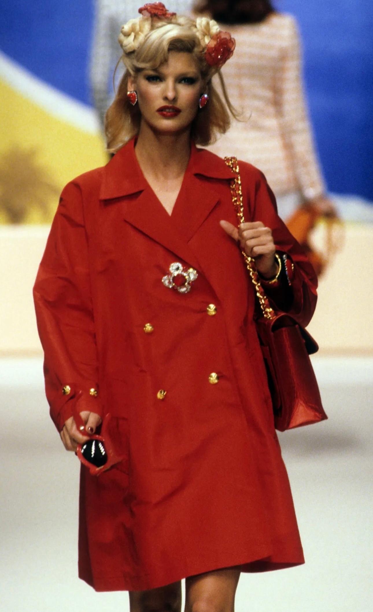 Chanel Runway S/S 1995 Barbie Collection red silk Trench Coat 2