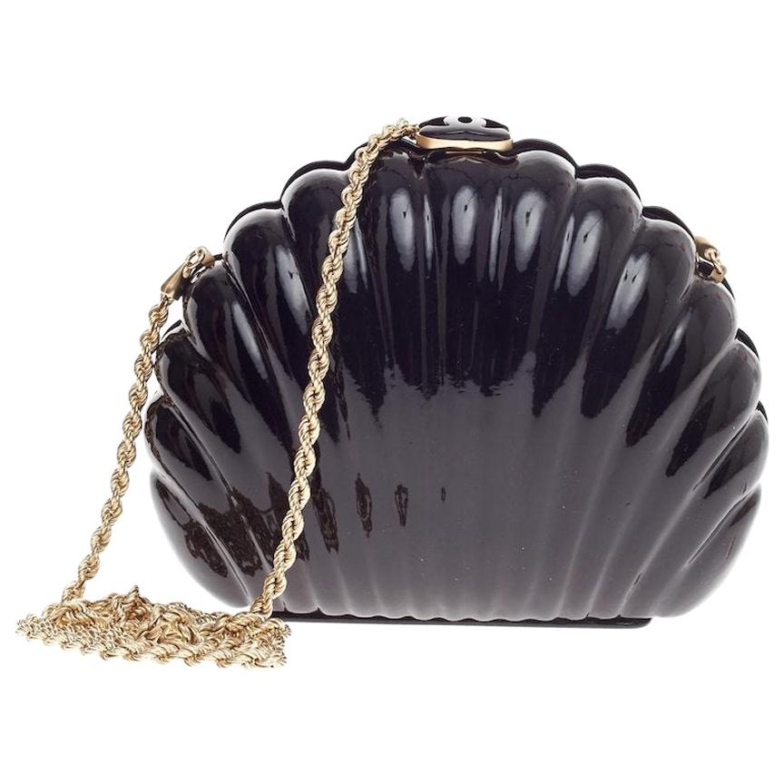Chanel Runway Shell Black Acrylic Gold 2 in 1 Evening Clutch Shoulder Bag  in Box