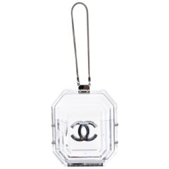 Chanel Runway Small Clear Acrylic Silver Leather Evening Clutch Shoulder Bag