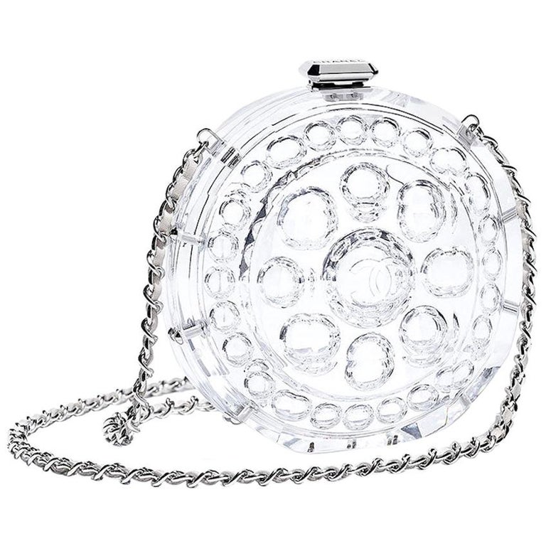 Chanel Runway Small Clear Plexi Round Silver Leather Evening Clutch