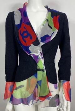 Chanel Runway Spring 2000 Black Jacket with silk print detail - Size 36