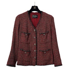Chanel Runway Tweed Jacket Burgundy CC Gripoix Buttons Sz.40