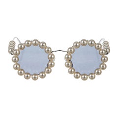 Chanel Laufsteg Vintage Faux Perle Silber Metall Runde getönte Sonnenbrille