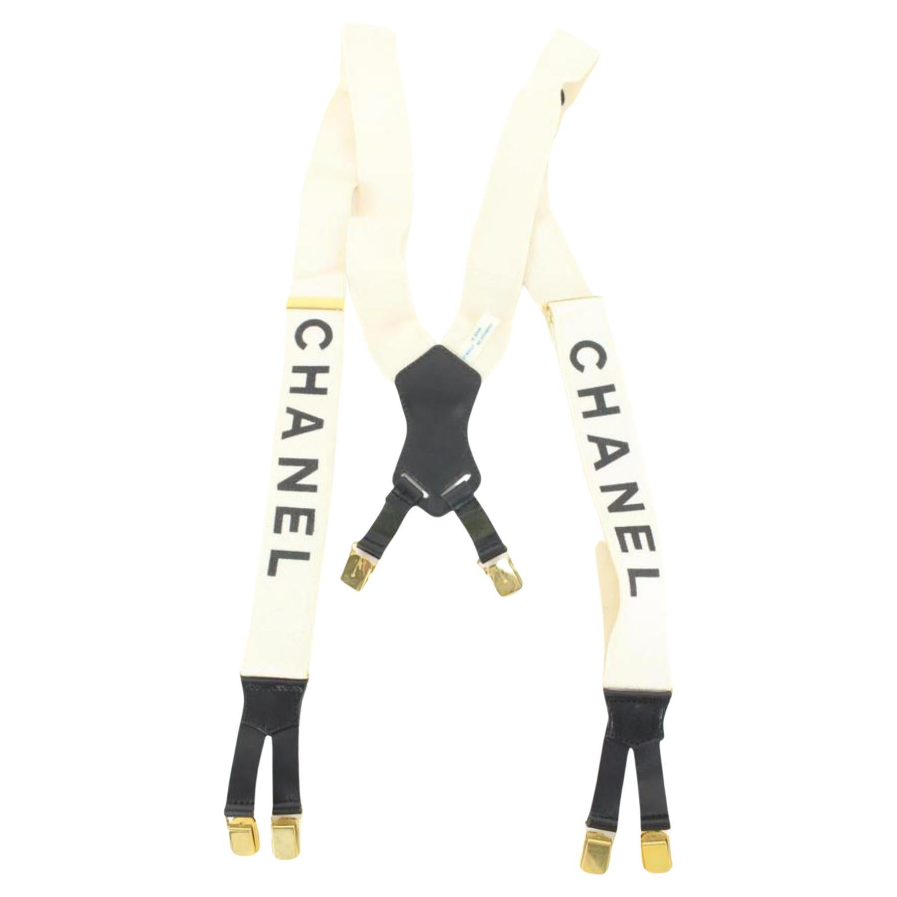 Chanel Runway Vintage White x Black CC Logo Suspenders 1cc830a