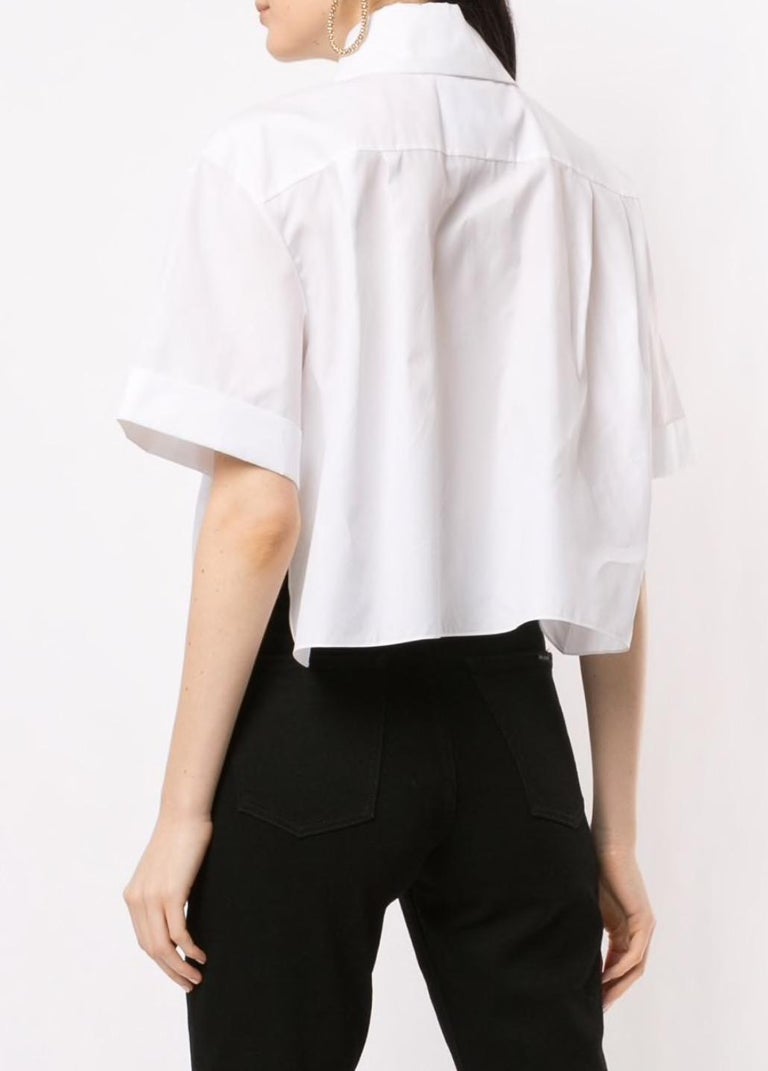 Chanel Runway White Cotton Black 'CHANEL' Short Sleeve Button