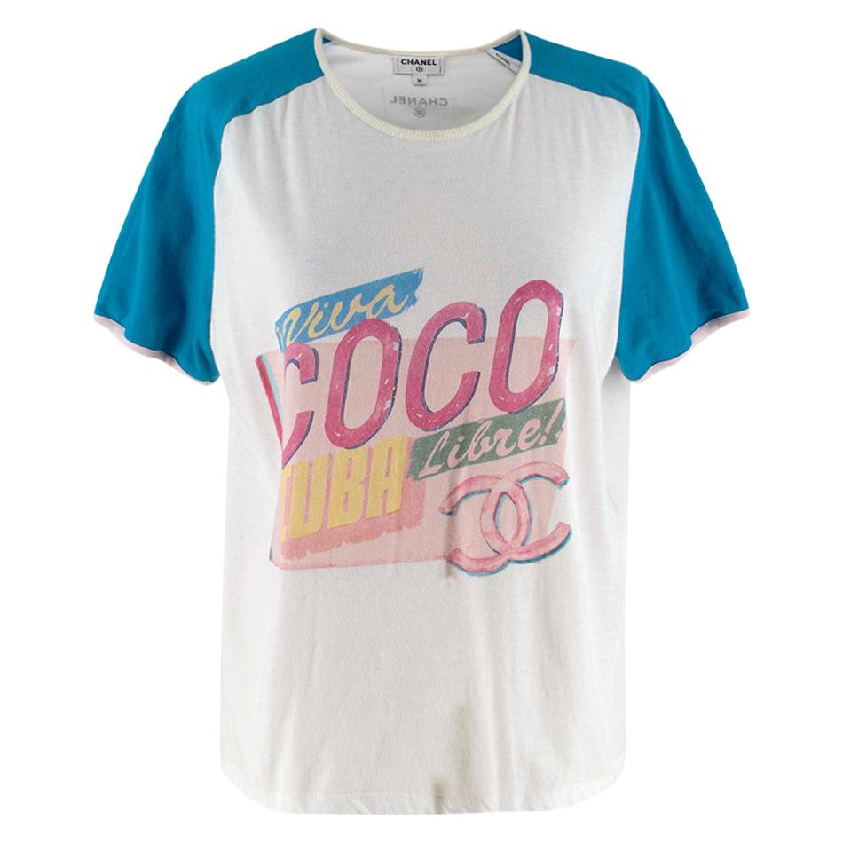 CHANEL COCO MARK Logo Embroidery Short Sleeve T-shirt Tops Women Blue From  Japan