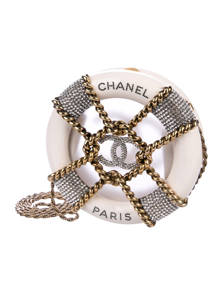 Chanel Runway Off White Crystal Gold Round Evening Clutch Shoulder