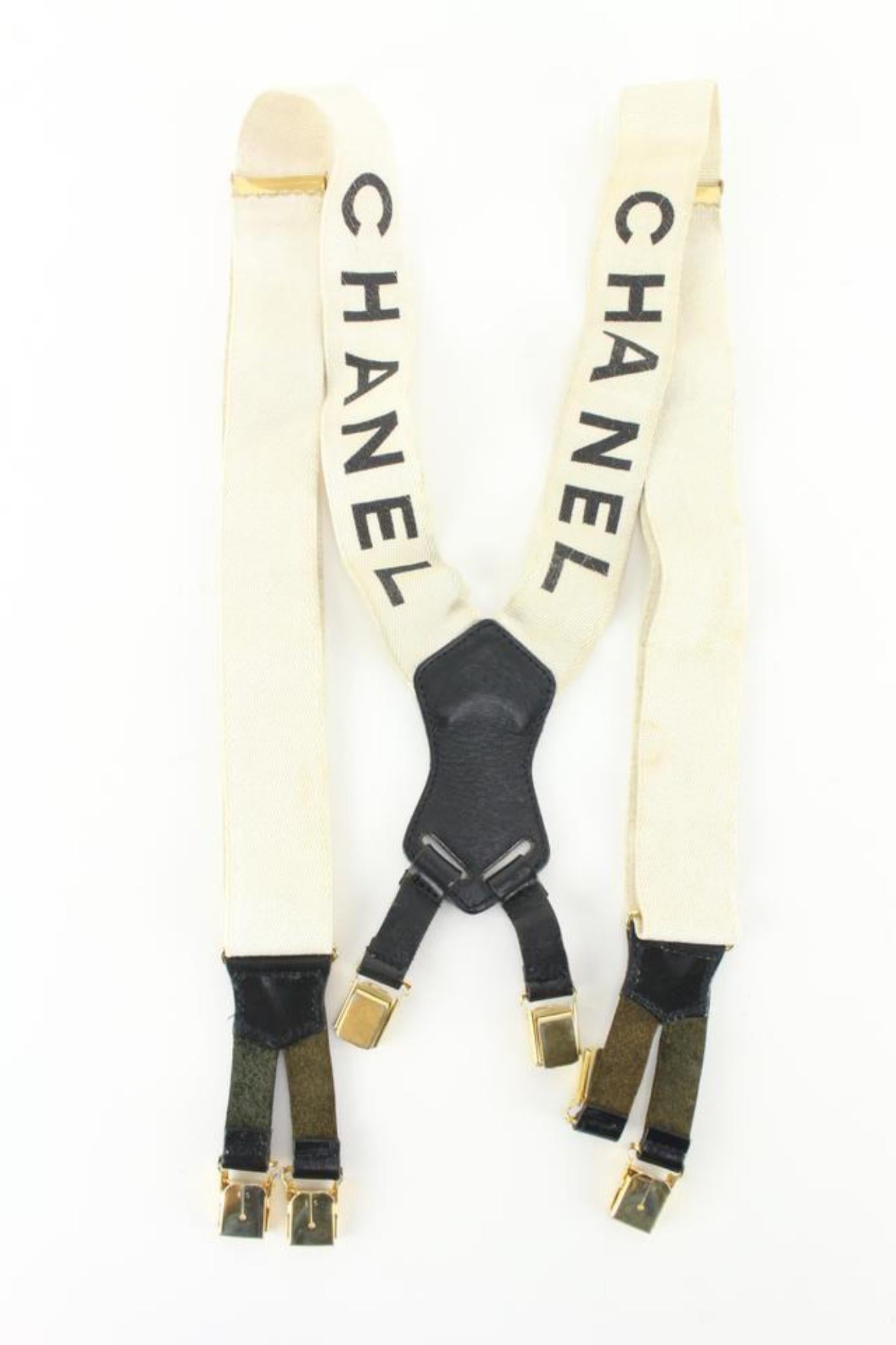 Chanel Runway White x Black CC Logo Suspenders 92ck817s For Sale 5