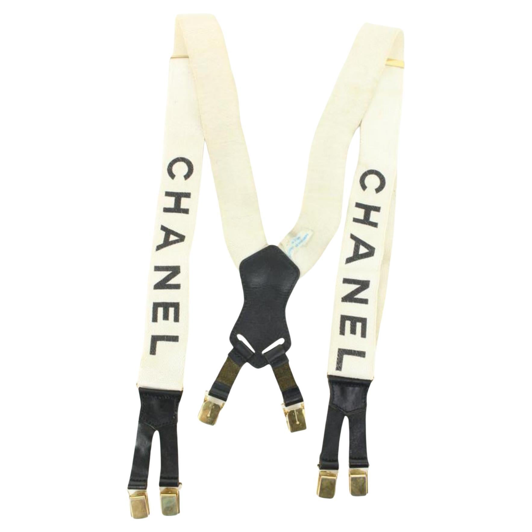 Chanel Runway White x Black CC Logo Suspenders 92ck817s