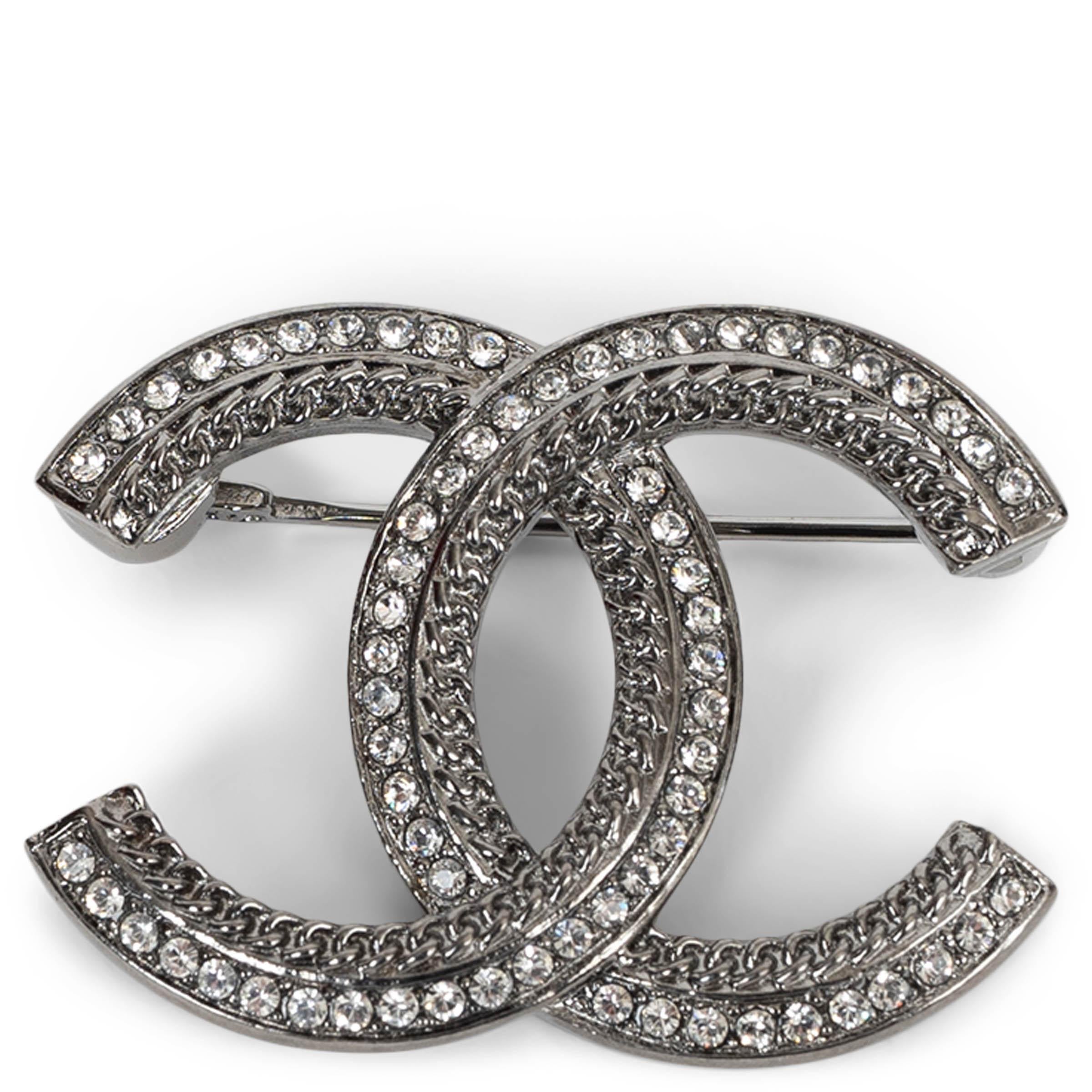 CHANEL ruthenium 21B STRASS & CHAIN CC Brooch