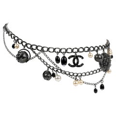 Chanel Ruthenium Globe Mehrstrang-Gürtel/Halskette mit Perlen