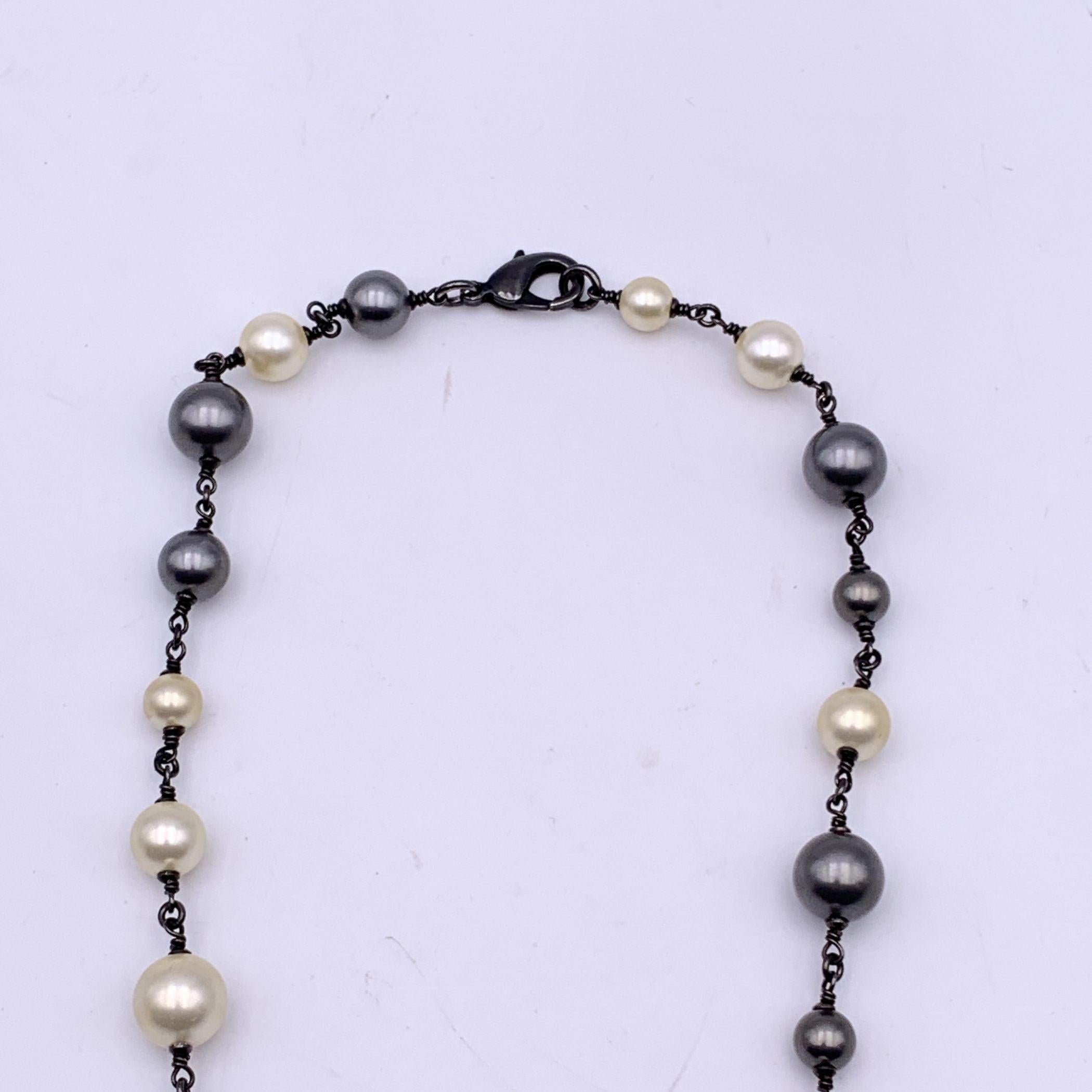 Women's Chanel Ruthenium Metal Pearl Baguette Crystal CC Pendant Necklace
