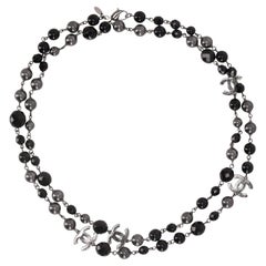 Chanel Ruthenium Pearl, Onyx Bead & 'CC' Logo Necklace