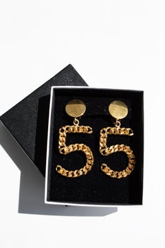 Chanel S/S 1987 24K vergoldet Jumbo No. 5 Kette Ohrringe