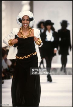 Chanel S/S 1990 Vintage Black Pleated Grecian Collar Gown