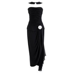 Chanel S/S 1990 Vintage Black Pleated Grecian Collar Gown