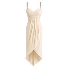 Chanel S/S 1990 Vintage Bridal Pearl Embellished Pleated Ivory Dress Gown