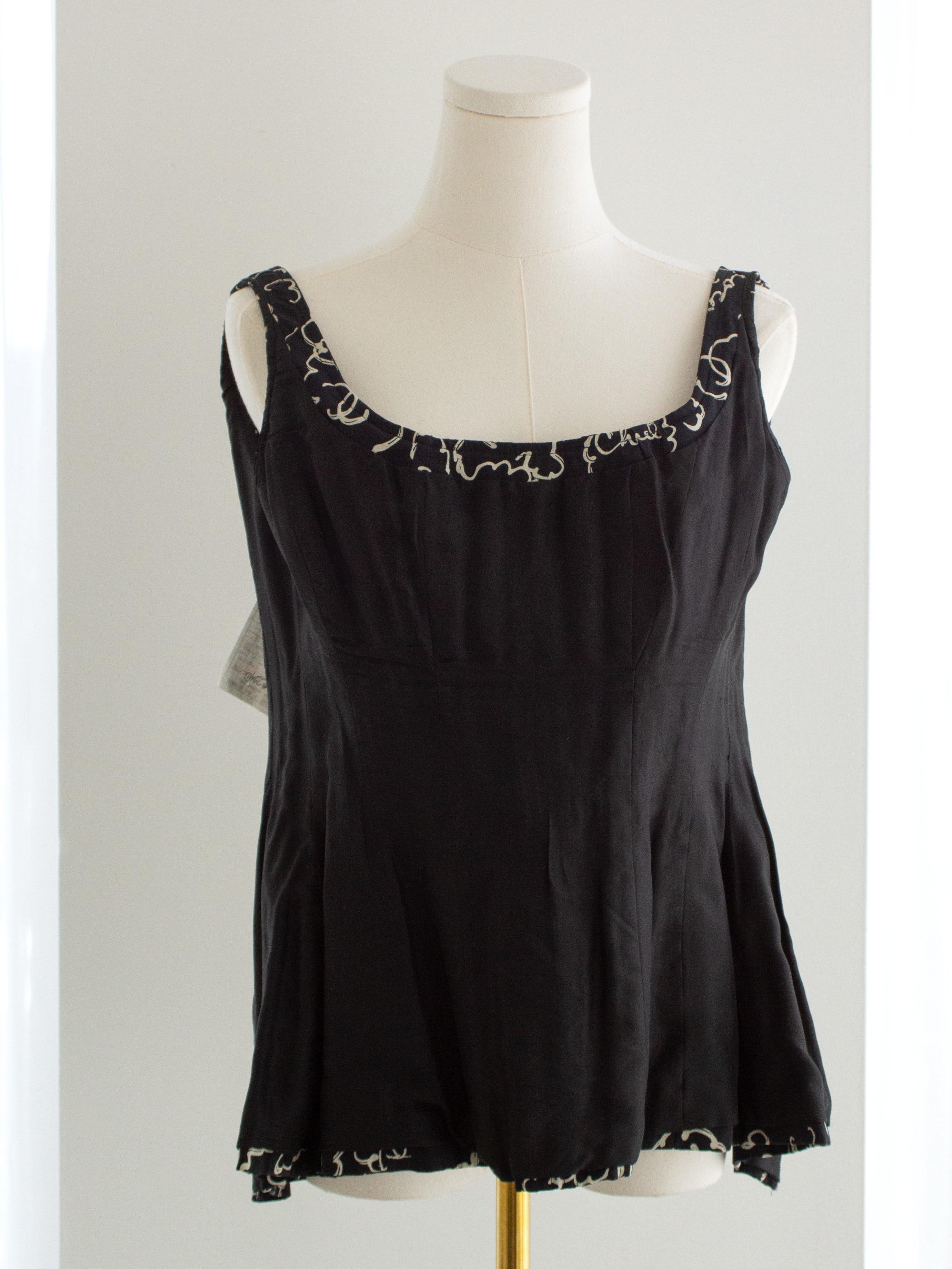 Chanel S/S 1993 Vintage Schwarz Creme Kamelie Druck 93P Korsett Top im Angebot 9
