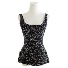 Chanel S/S 1993 Vintage Black Cream Camellia Print 93P Corset Top