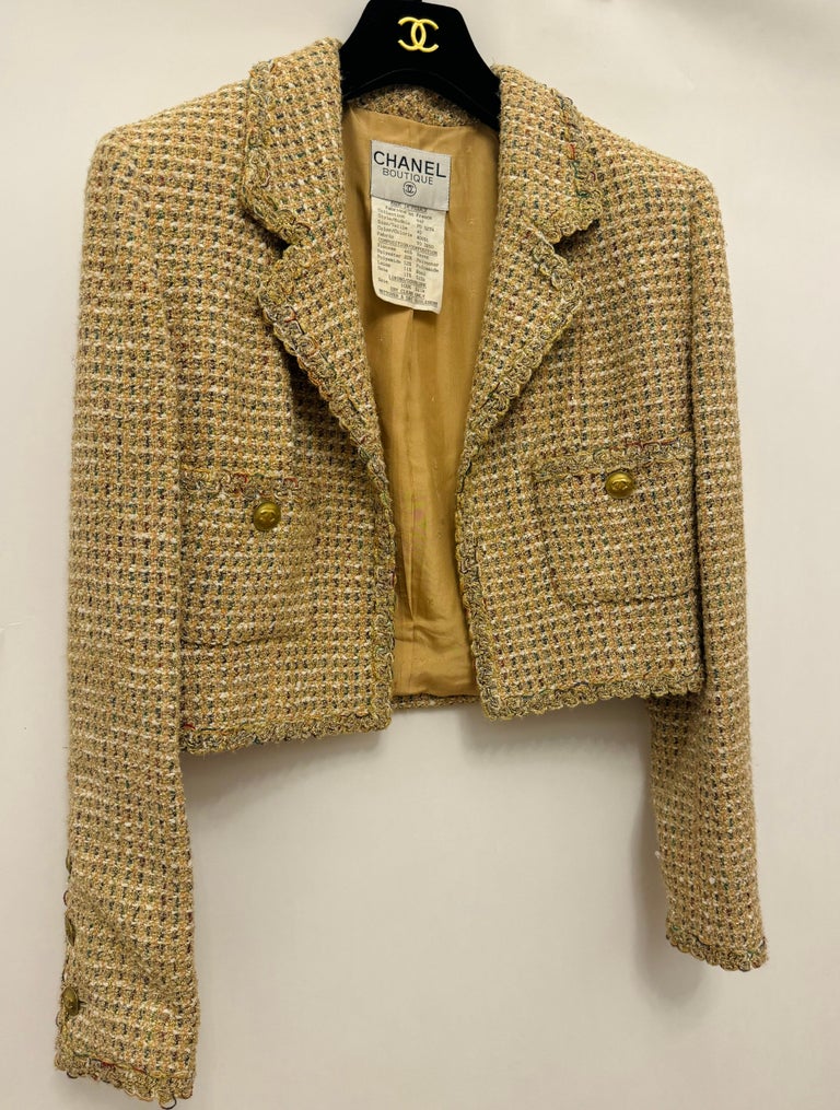 Chanel S/S 1994 fantasy tweed gold cropped jacket by Karl
