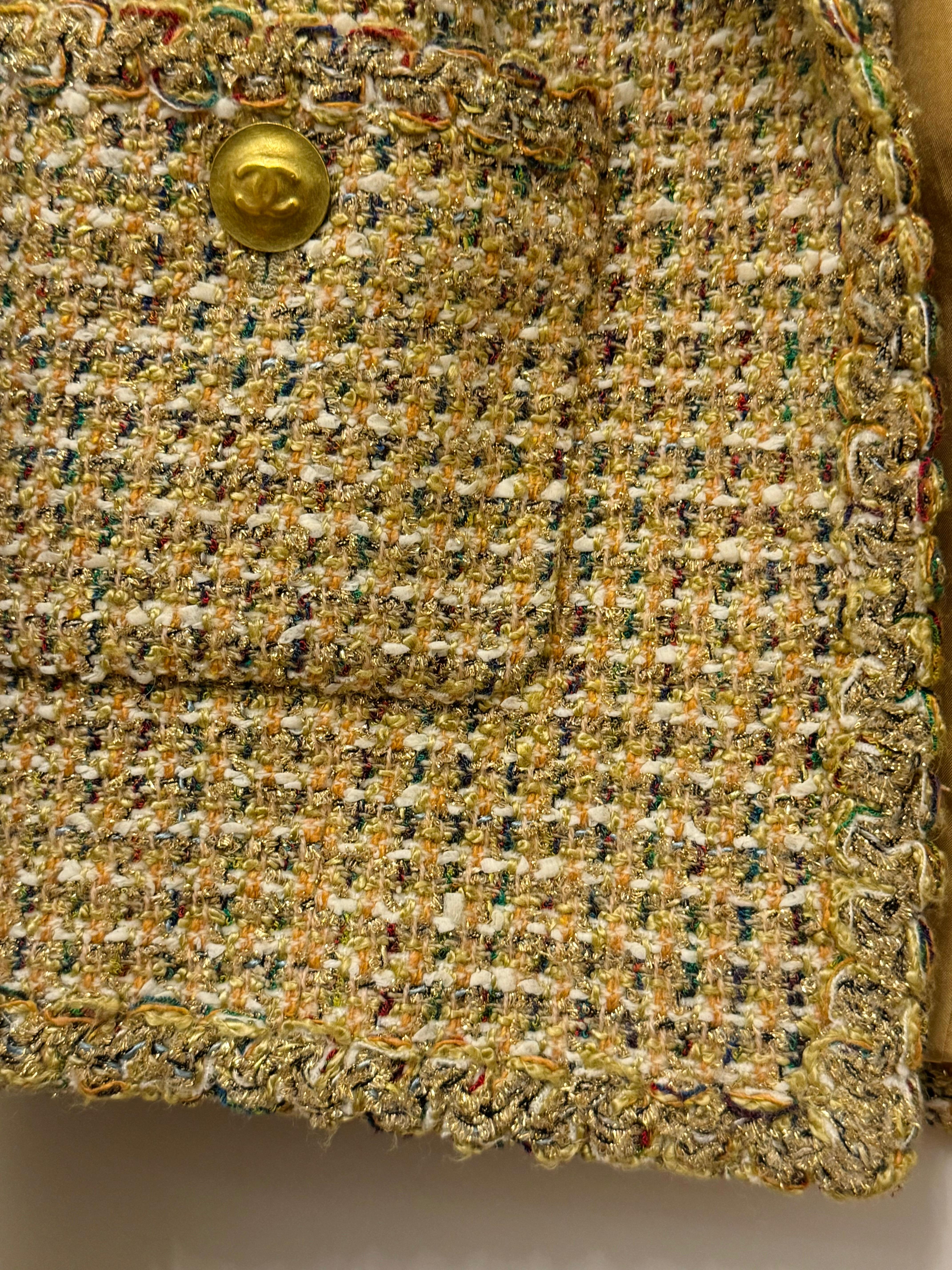 Chanel S/S 1994 fantaisie tweed or cropped jacket by Karl Lagerfeld en vente 6