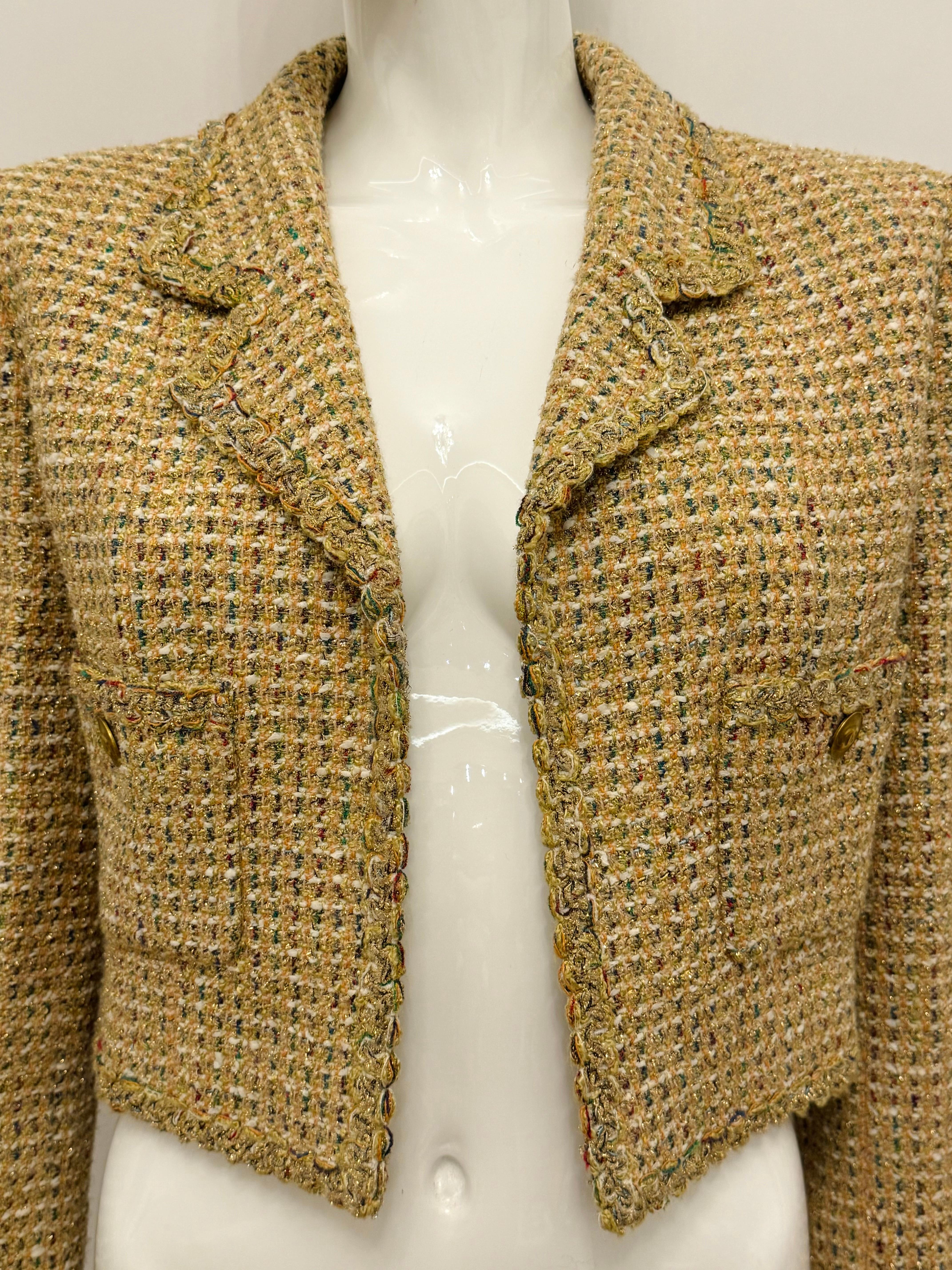 Chanel S/S 1994 fantaisie tweed or cropped jacket by Karl Lagerfeld en vente 7
